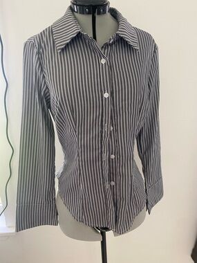 SHEIN Black and White Striped Button-Up Shirt